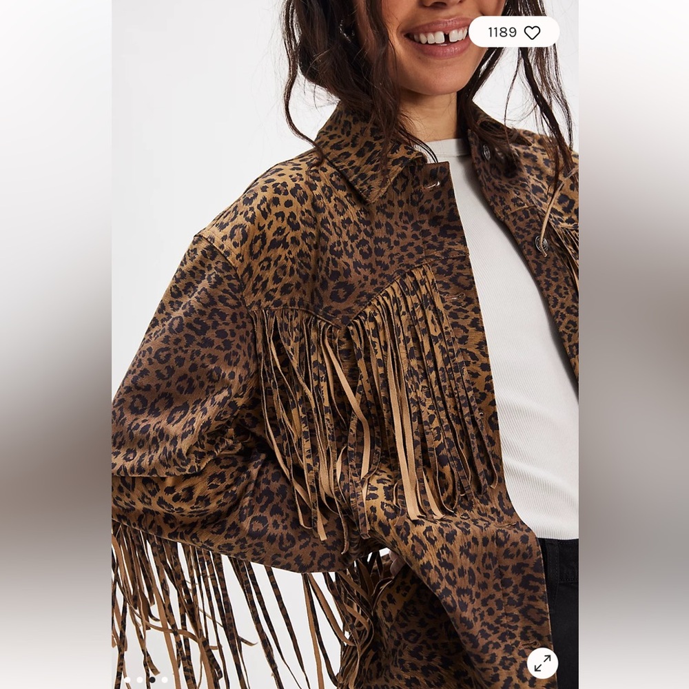 We The Free Leopard Print Fringe Jacket